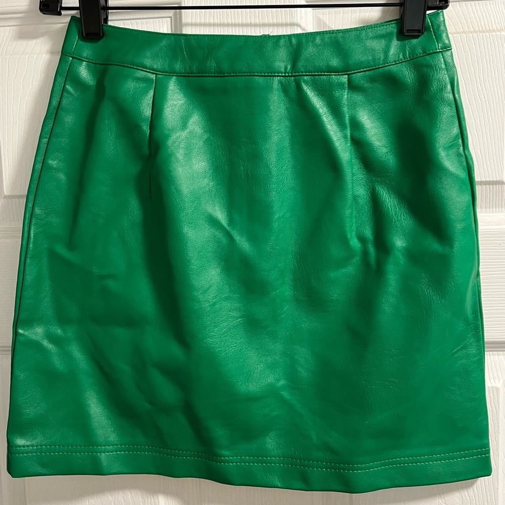 TopShop green faux leather skirt